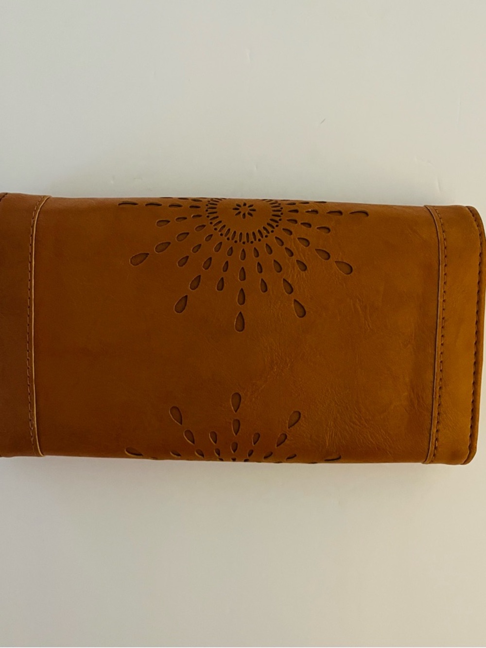 OURBAG Faux Leather Sunflower Trifold Wallet Boho Clutch Brown Cutout Design - Picture 3 of 12